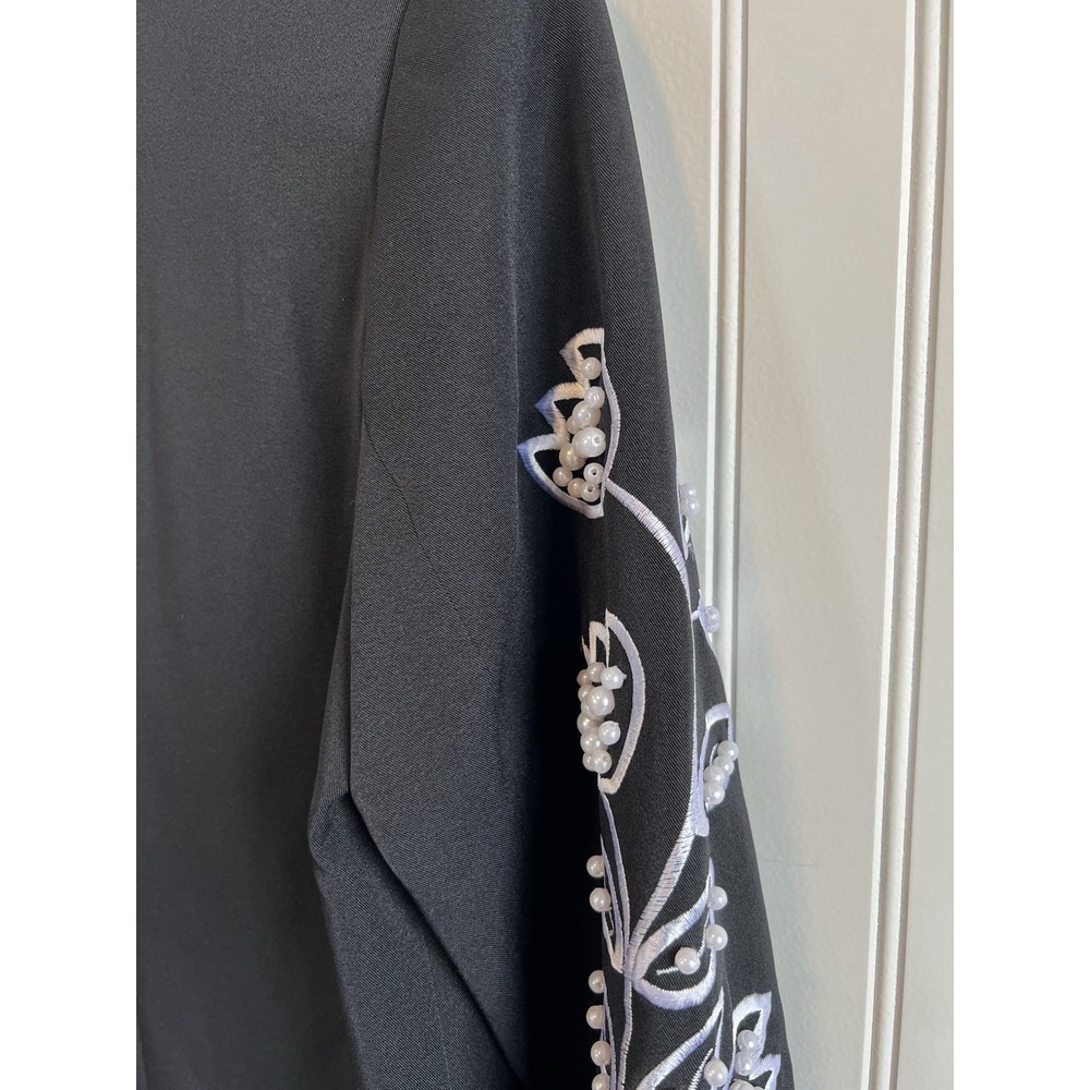 victor costa occasion jacket Women XS Black With White Flowers VTG Embroidered - Picture 8 of 12